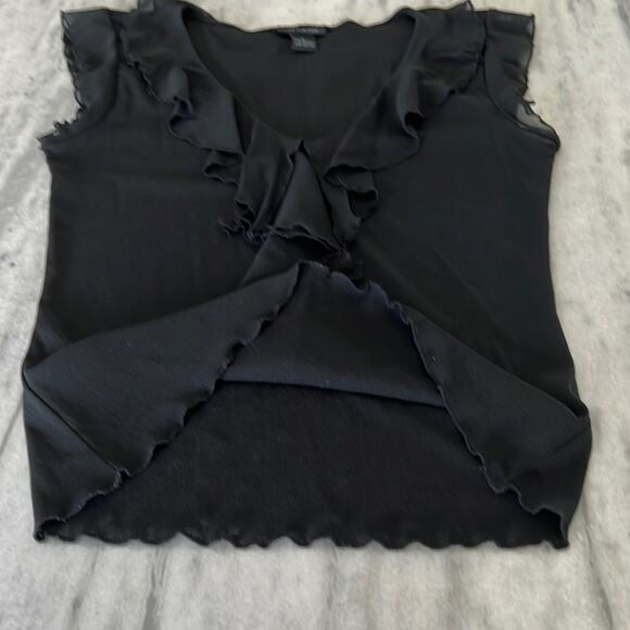 The Limited Black Nylon Mesh Knit Top Blouse Woman Medium V-Neck Ruffle - Picture 10 of 10